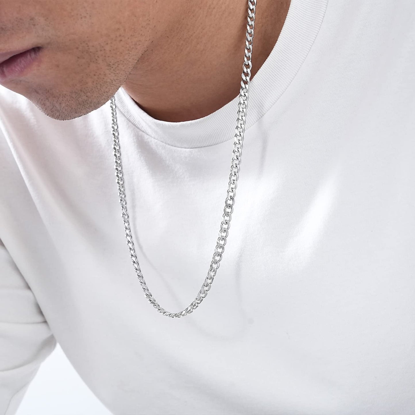 Vrthnx 3.5mm Silver Chains for Men, 14K Gold Plated Mens Necklace Chains Stainless Steel