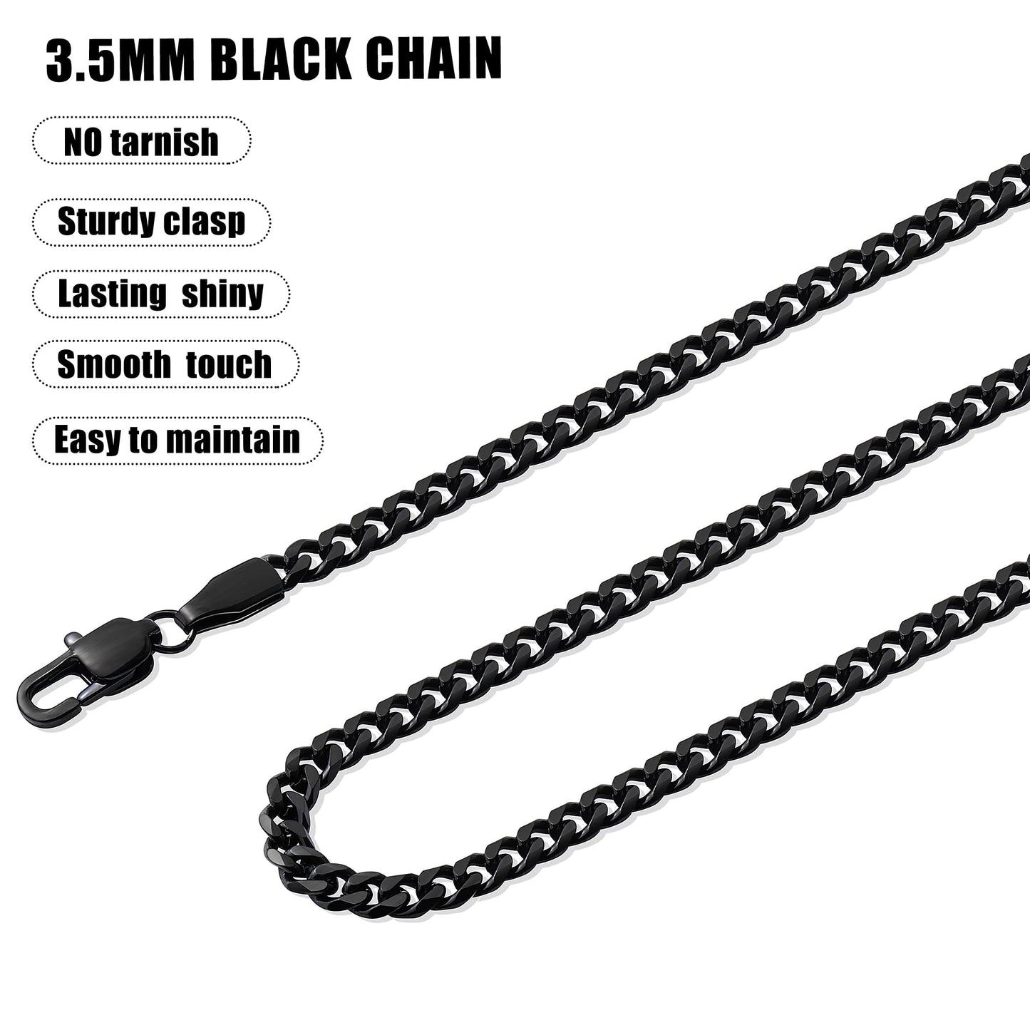 Vrthnx 3.5mm Black Chains for Men, 14K Gold Plated Mens Necklace Chains Stainless Steel